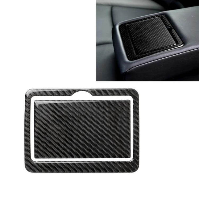 Decorative Carbon Fiber Sticker for Infiniti Q50 Q60 Cup Holder applied to rear water cup holder panel, textured carbon fiber interior trim