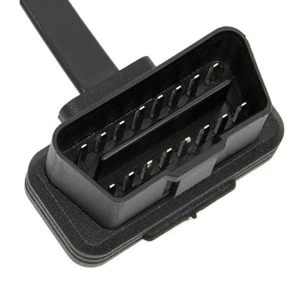 OBD Extension Cable for Home Vehicle Diagnostic Needs – close-up of black 16-pin OBD-II male connector for garage diagnostics