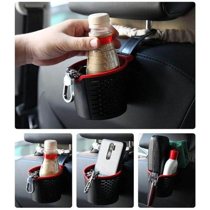 Practical Car Seat Back Hook Organizer for Storage hanging on seat holding bottle phone and accessories, compact hands-free car storage