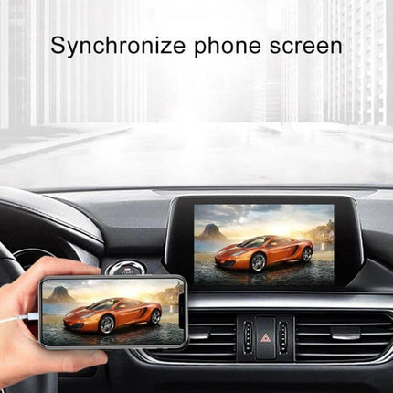Wireless CarPlay Adapter for Android and iOS Vehicles shown syncing phone screen to car display for hands-free navigation and media