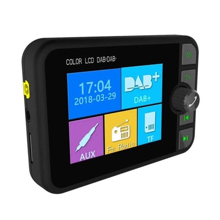 DAB-C6 Car DAB Radio Receiver With Bluetooth FM Transmitter compact plug-and-play unit showing color LCD and control knob