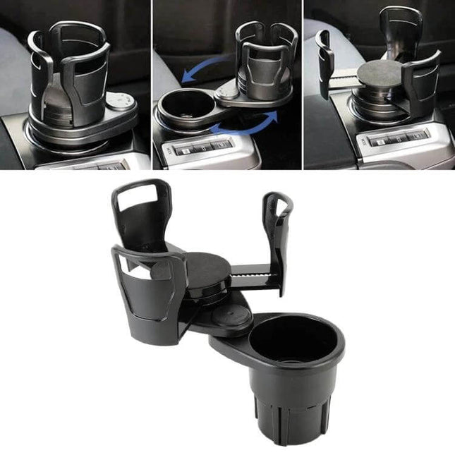 Practical Universal Black Car Cup Holder for Everyday Driving - adjustable, tool-free installation, secures coffee and bottles to prevent spills