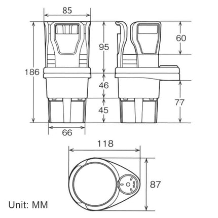 Practical Universal Black Car Cup Holder for Everyday Driving - technical dimension diagram showing measurements in mm