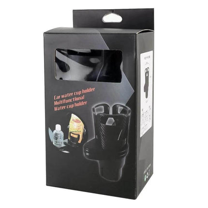 Practical Universal Black Car Cup Holder for Everyday Driving - universal black cup holder in retail box showing product and bottle slot