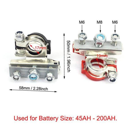 Foxsur Car Battery Terminal Clamp Kit For Wire Connectors - heavy-duty dual post battery clamp with M6/M8 studs for 45AH-200AH batteries