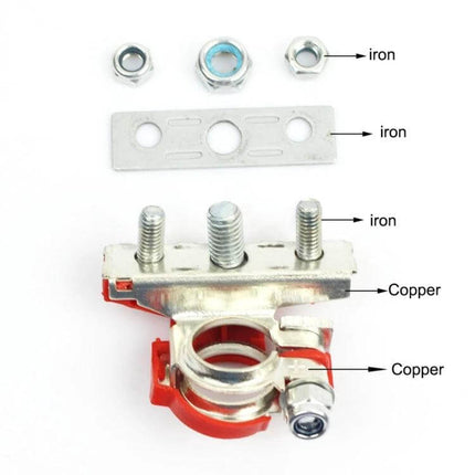 Foxsur Car Battery Terminal Clamp Kit For Wire Connectors - red battery terminal clamp with iron and copper connectors, nuts and mounting plate