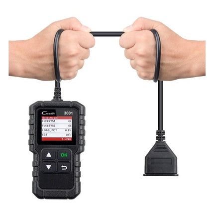Essential Launch Tool for Home Vehicle Maintenance and Checks - handheld OBD2 scanner with cable showing live EVAP data and OK button