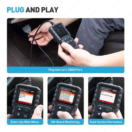 Essential Launch Tool for Home Vehicle Maintenance and Checks plugged into car OBDII port showing EVAP and engine code scans