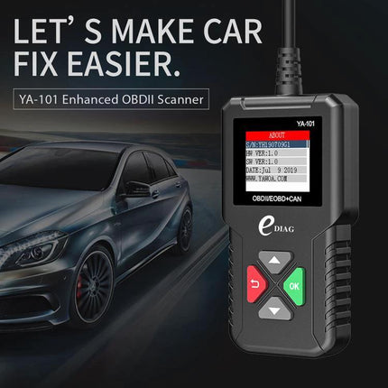 YA101 Code Reader for Everyday Vehicle Maintenance Checks - handheld OBD2 scanner plugged into car for basic diagnostics