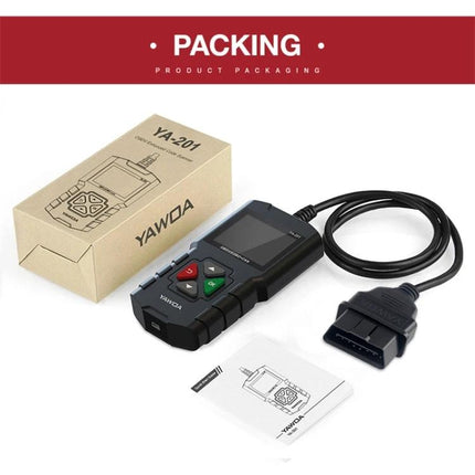 Handy Device for Everyday Car Maintenance and Diagnostics - compact OBD2 scanner with cable, buttons, and manual for quick check engine code reading