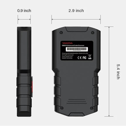 Handy Device for Everyday Car Maintenance and Diagnostics compact OBD2 scanner showing front/back dimensions