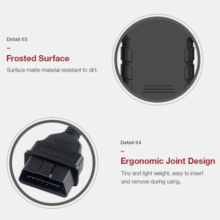 Handy Device for Everyday Car Maintenance and Diagnostics showing frosted surface and ergonomic OBD2 connector design