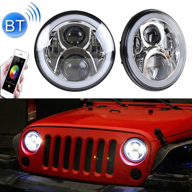 7 Inch LED Headlights For Jeep Wrangler And Harley - 50W CREE high/low beam, Bluetooth RGB halo, bright 4000 lm night/off-road lighting
