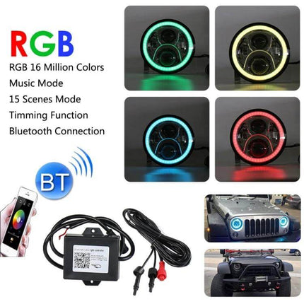 7 Inch LED Headlights For Jeep Wrangler And Harley - RGB Bluetooth halo ring lights, 50W CREE high/low beam, 4000 lm, off-road night visibility
