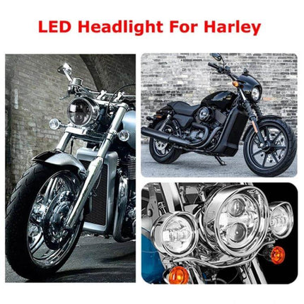 Car LED Headlight 5.75 Inch Ideal For Night Driving - 5.75" round LED headlight shown on cruiser motorcycle, fits standard round housings