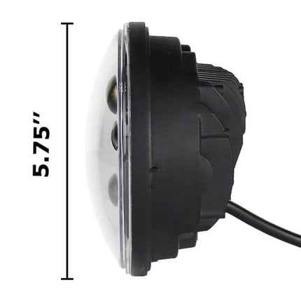 5.75 Inch Harley LED Headlight For Motorcycle Use Daily - side view of 5.75-inch CREE LED, diecast aluminum housing, 40W 12V DC