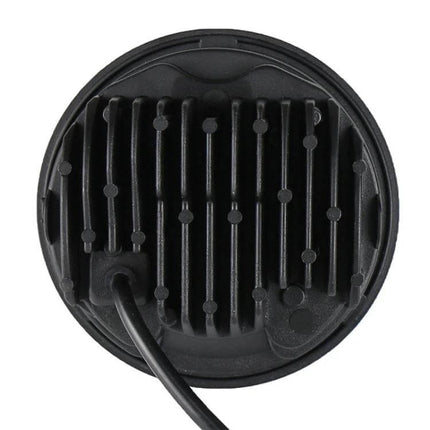 5.75 Inch Harley LED Headlight For Motorcycle Use Daily rear view showing diecast aluminum housing, cooling fins, and wiring for commuter use
