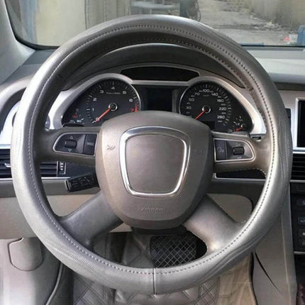 Genuine Leather Car Steering Wheel Cover, 38cm Diameter on grey steering wheel improving grip and protection