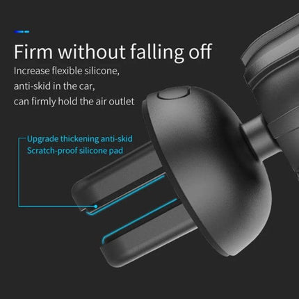 Car Bluetooth MP3 Player And FM Transmitter With Voice Assistant mounted on car air vent with anti-skid silicone pad, firm without falling off