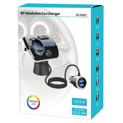 Car Bluetooth MP3 Player And FM Transmitter With Voice Assistant hands-free car charger with USB QC3.0 and rainbow LED display