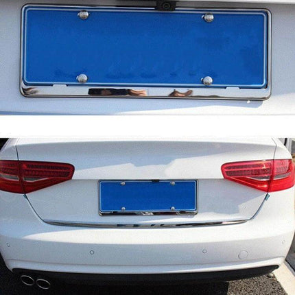 Anti Theft License Plate Screws 10 Sets Durable Metal installed on rear of white sedan showing tamper-resistant zinc alloy screws