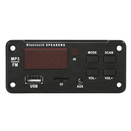 Bluetooth Car MP3 Player with FM Radio and Remote Control front panel showing USB TF AUX ports display and control buttons