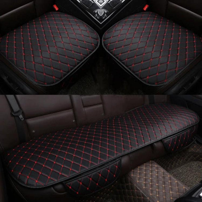Universal Anti-Slip Car Rear Seat Cushion for 5-Seater Vehicles — black quilted non-slip rear seat pad preventing shifting of groceries, bags, and pet carriers