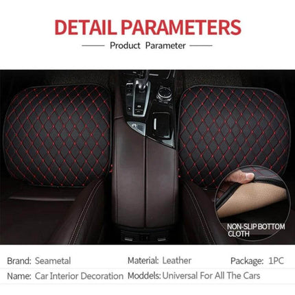 Universal Anti-Slip Car Rear Seat Cushion for 5-Seater Vehicles shown on rear bench with red-stitched black non-slip surface securing groceries and carriers