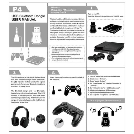 Bluetooth Adapter for Easy PS4 Gaming Chats at Home - USB dongle plug-and-play headset pairing for tidy wireless PS4 in-game chat
