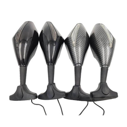 Motorcycle Rear View Mirror Set with Lights in Carbon Fiber Black - pair of mirrors with integrated turn signals