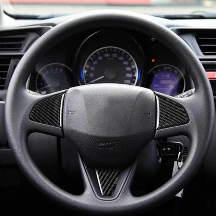 Carbon Fiber Steering Wheel Decorative Sticker for Honda Fit installed on steering wheel for subtle interior upgrade