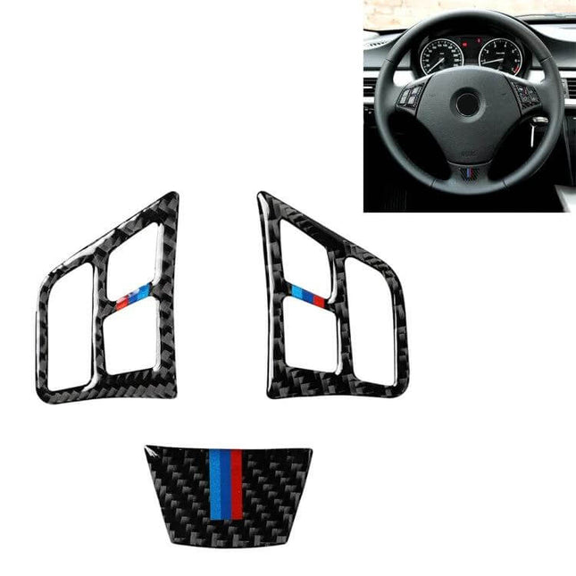 Tricolor Carbon Fiber Steering Wheel Decorative Sticker for BMW Vehicles - tricolor carbon fiber button trim set to refresh BMW interior