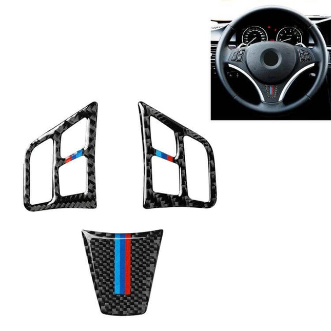 Tricolor Carbon Fiber Steering Wheel Decorative Sticker for BMW 3 Series - carbon fiber tricolor trim set for steering wheel interior upgrade