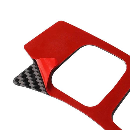 Carbon Fiber Steering Wheel Button Decor Stickers for Lexus Models – close-up carbon fiber decal with red backing peel, steering wheel button trim