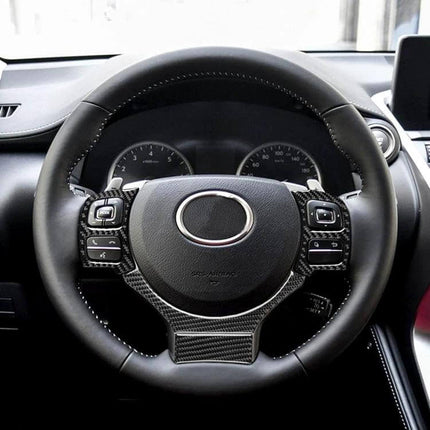 Carbon Fiber Steering Wheel Button Decor Stickers for Lexus Models shown on black Lexus steering wheel interior