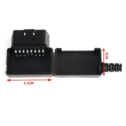 Reliable OBD Connector for Everyday Vehicle Maintenance Checks - black OBD plug with cover showing 4.5cm x 3cm measurements