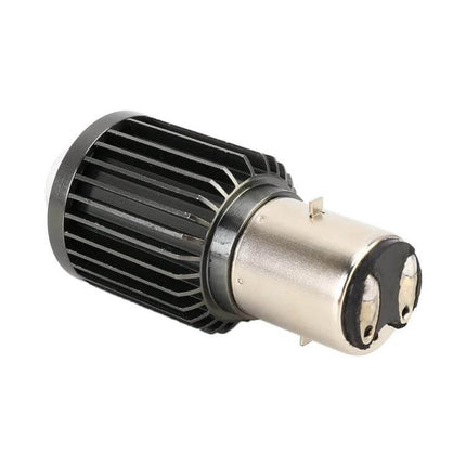 Bicolor White and Yellow Motorcycle Headlights with Projector Lens LED bulb showing projector lens and heat sink for motorcycle lighting