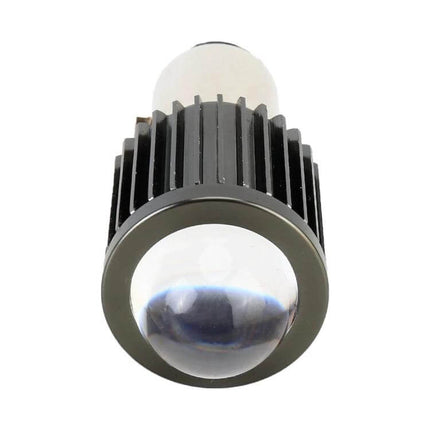 Bicolor White and Yellow Motorcycle Headlights with Projector Lens - close-up projector lens and COB lamp bead assembly, wide voltage, highway visibility