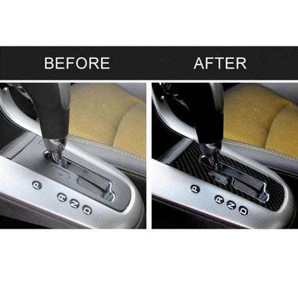 Carbon Fiber Decorative Sticker for Car Gear Shift Panel showing before and after upgrade on Chevrolet Cruze 2009-2015 center console