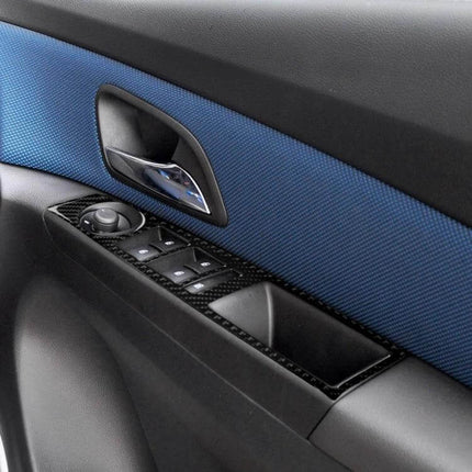 Carbon Fiber Decorative Sticker for Chevrolet Cruze Right Switch - close-up of black carbon fiber trim on right door switch panel enhancing interior