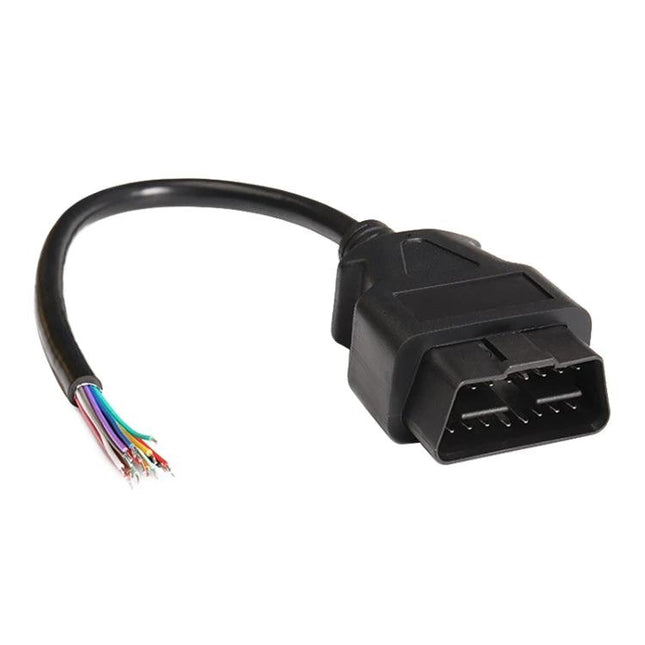 OBD Extension Cable for Everyday Vehicle Diagnostics and Checks – black OBD-II extension cable with exposed multicolor wires for easy diagnostic access