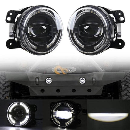 4 Inch LED Angel Eyes Fog Lights For Jeep Wrangler And Dodge compact rugged 4-inch fog light pair with halo rings for improved visibility