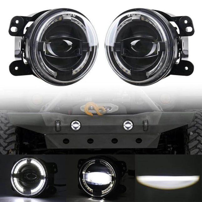 4 Inch LED Angel Eyes Fog Lights For Jeep Wrangler And Dodge compact rugged 4-inch fog light pair with halo rings for improved visibility