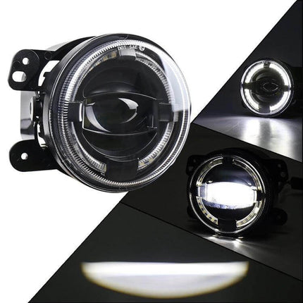 4 Inch LED Angel Eyes Fog Lights For Jeep Wrangler And Dodge - rugged 4-inch LED fog light with halo ring for improved visibility in fog, rain, snow