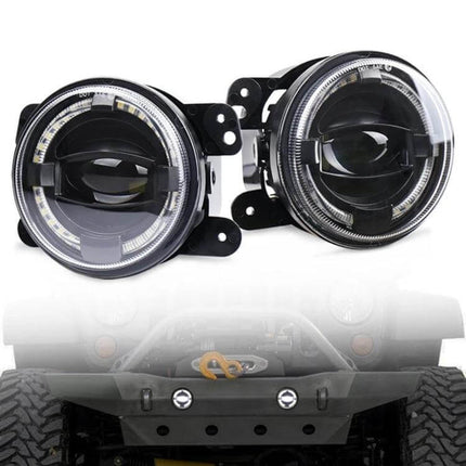 4 Inch LED Angel Eyes Fog Lights For Jeep Wrangler And Dodge - pair of rugged 4-inch LED angel eye fog lights for improved visibility in fog and rain