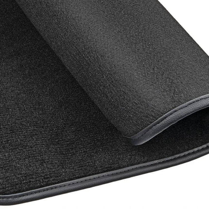 Velvet Foot Mat for Tesla Model 3 Vehicles Before 2021 – close-up of black velvet surface and edge trim, custom-fit protective car floor mat