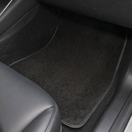 Velvet Foot Mat for Tesla Model 3 Vehicles Before 2021 - custom-fit black velvet floor mat protecting interior from dirt and moisture