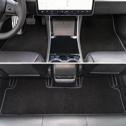Velvet Foot Mat for Tesla Model 3 Vehicles Before 2021 - custom-fit black velvet car floor mat protecting interior from dirt and moisture