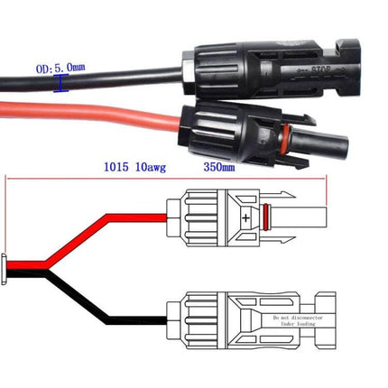 MC4 to SAE Solar Power Cord for PV Panels, 0.35m Length - 10AWG red and black cable with MC4 male/female and SAE connectors for RVs and off-grid systems