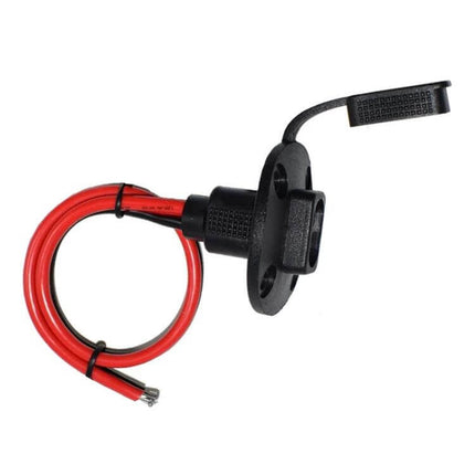 SAE Chassis Prefabricated Power Cord With Dust Cover 0.3m – 0.3m red cable with black dust-covered SAE chassis mount connector for compact 36V systems